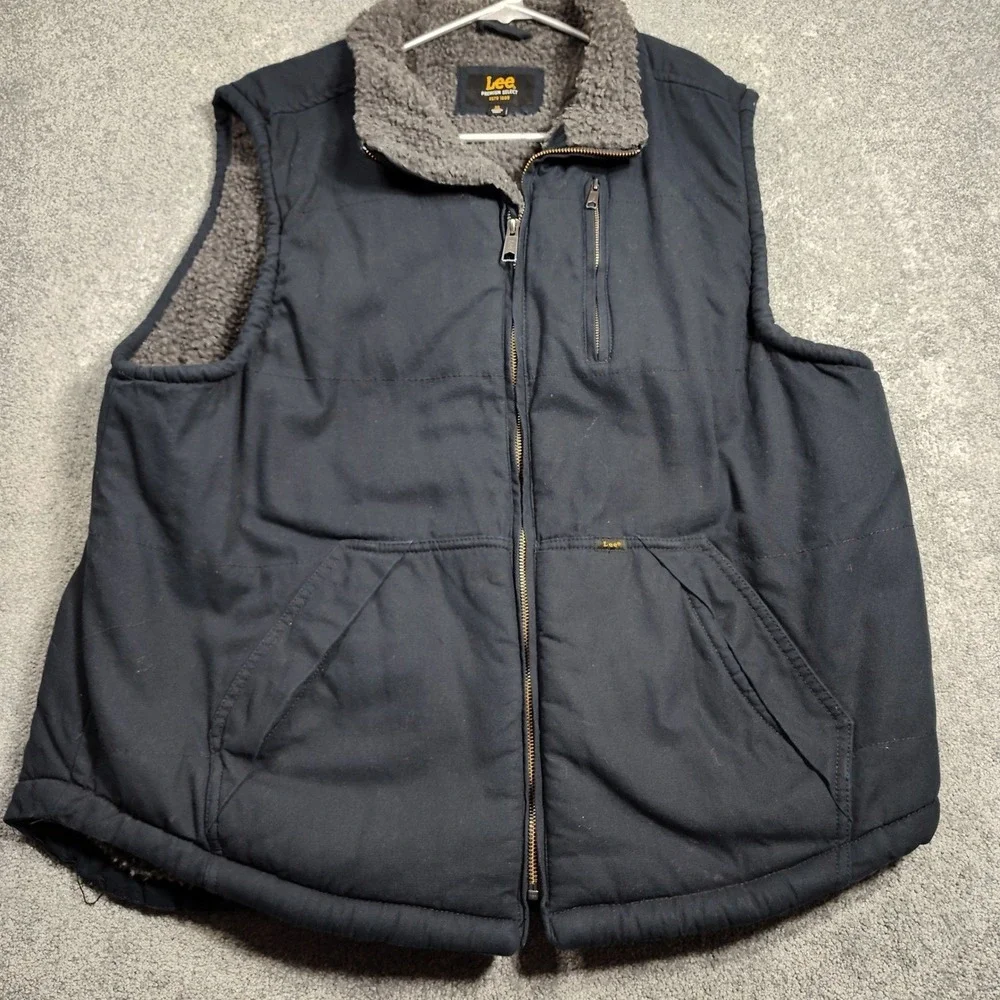 Lee Premium Select Vest Mens XL Full Zip Sherpa Lined Utility Canvas Black